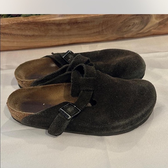 Birkenstock Boston Dark brown Suede Clogs shoes size 38 - Picture 1 of 6